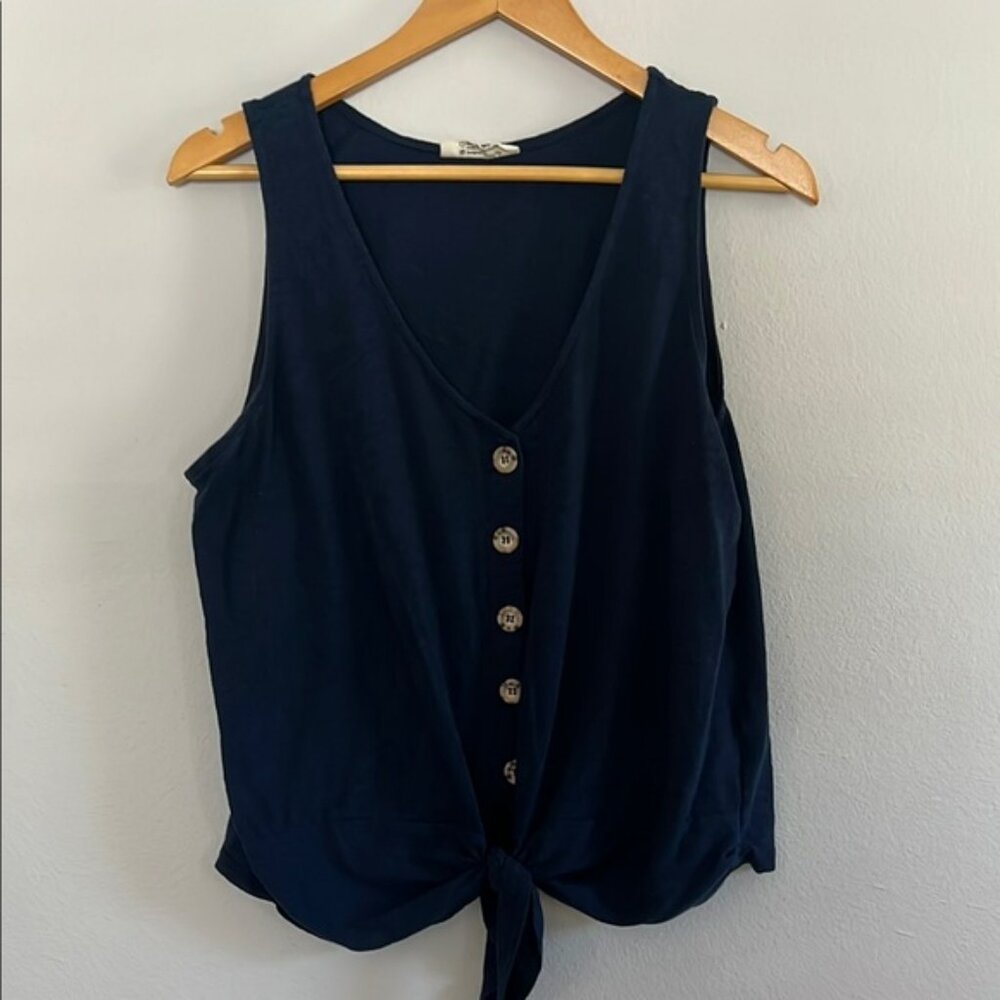 Blue Crop Tie Front Tank Top